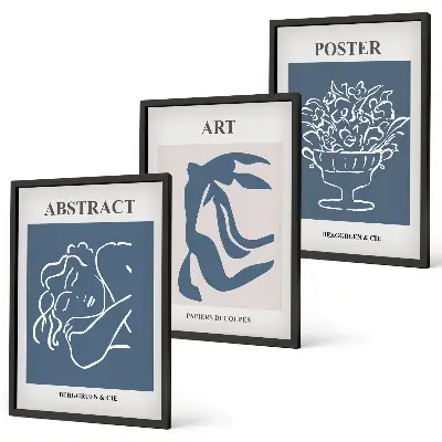 3er-Set Wandbilder mit Rahmen im Stil von Matisse abstrakte Muster