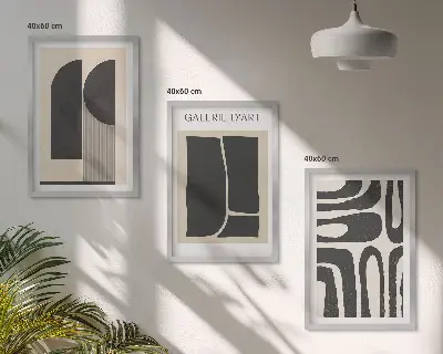 Abstraktes, minimalistisches Poster-Set mit passenden Bilderrahmen