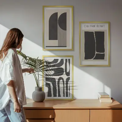 Abstraktes, minimalistisches Poster-Set mit passenden Bilderrahmen