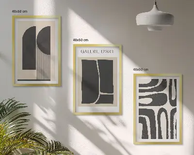 Abstraktes, minimalistisches Poster-Set mit passenden Bilderrahmen