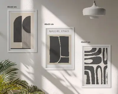 Abstraktes, minimalistisches Poster-Set mit passenden Bilderrahmen