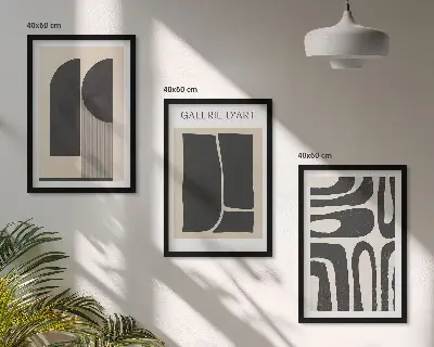 Abstraktes, minimalistisches Poster-Set mit passenden Bilderrahmen