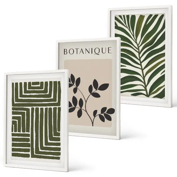 Botanischer Boho-Minimalismus Bilder-3er-Set mit Rahmen