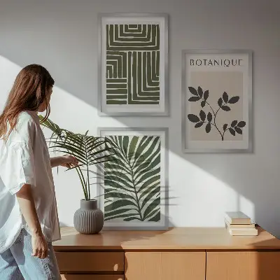 Botanischer Boho-Minimalismus Bilder-3er-Set mit Rahmen