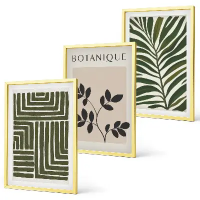 Botanischer Boho-Minimalismus Bilder-3er-Set mit Rahmen