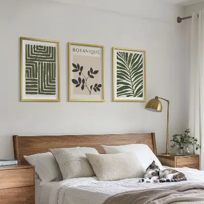 Botanischer Boho-Minimalismus Bilder-3er-Set mit Rahmen
