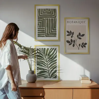 Botanischer Boho-Minimalismus Bilder-3er-Set mit Rahmen