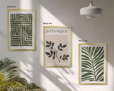 Botanischer Boho-Minimalismus Bilder-3er-Set mit Rahmen