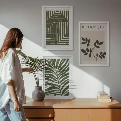 Botanischer Boho-Minimalismus Bilder-3er-Set mit Rahmen