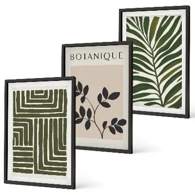 Botanischer Boho-Minimalismus Bilder-3er-Set mit Rahmen