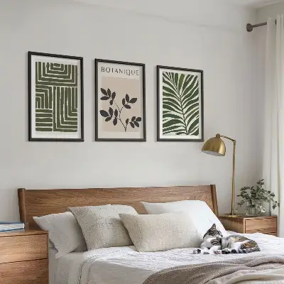 Botanischer Boho-Minimalismus Bilder-3er-Set mit Rahmen