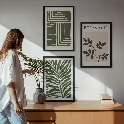 Botanischer Boho-Minimalismus Bilder-3er-Set mit Rahmen