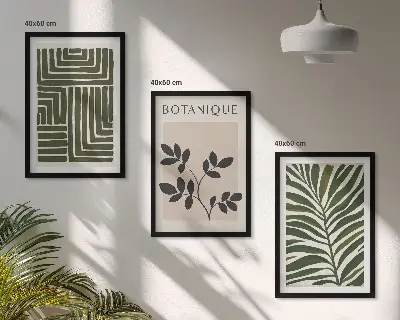 Botanischer Boho-Minimalismus Bilder-3er-Set mit Rahmen