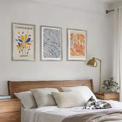 Moderne abstrakte Blumen 3er-Set Bilder mit Rahmen