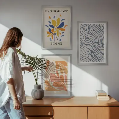 Moderne abstrakte Blumen 3er-Set Bilder mit Rahmen