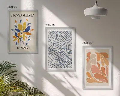 Moderne abstrakte Blumen 3er-Set Bilder mit Rahmen