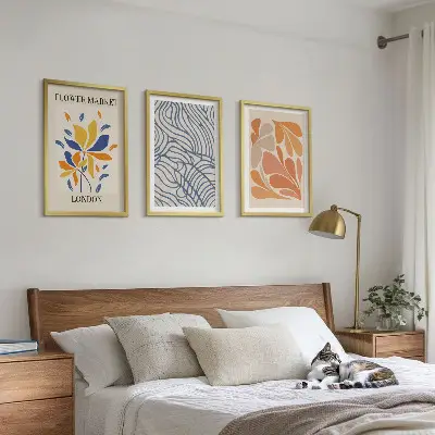 Moderne abstrakte Blumen 3er-Set Bilder mit Rahmen