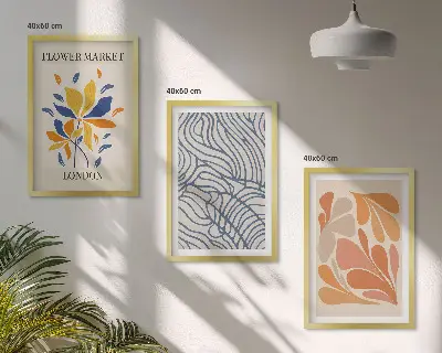 Moderne abstrakte Blumen 3er-Set Bilder mit Rahmen