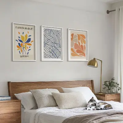 Moderne abstrakte Blumen 3er-Set Bilder mit Rahmen