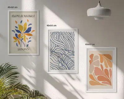 Moderne abstrakte Blumen 3er-Set Bilder mit Rahmen