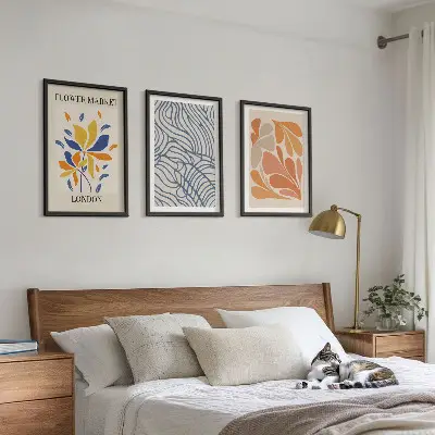 Moderne abstrakte Blumen 3er-Set Bilder mit Rahmen