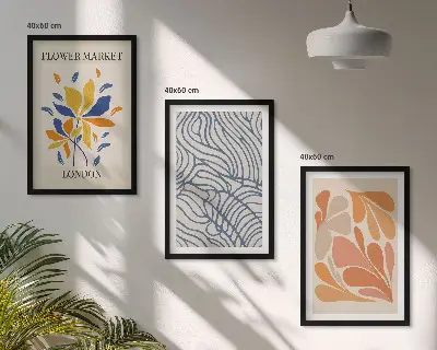 Moderne abstrakte Blumen 3er-Set Bilder mit Rahmen