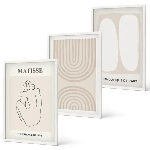 Gerahmtes Bilderset mit stilvollen minimalistischen Linien