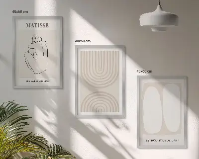 Gerahmtes Bilderset mit stilvollen minimalistischen Linien