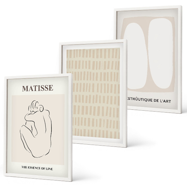 Bilder-3er-set mit rahmen Linien, Formen, Beige, Weiß