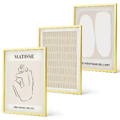 3er-Set Wandbilder mit Rahmen in Beige und Weiß mit Linien und Formen