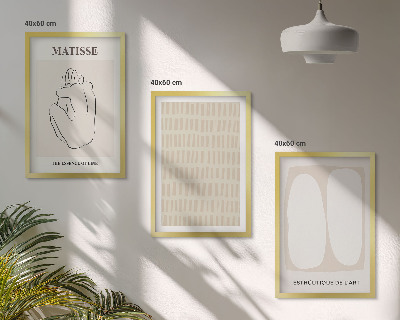 Bilder-3er-set mit rahmen Linien, Formen, Beige, Weiß