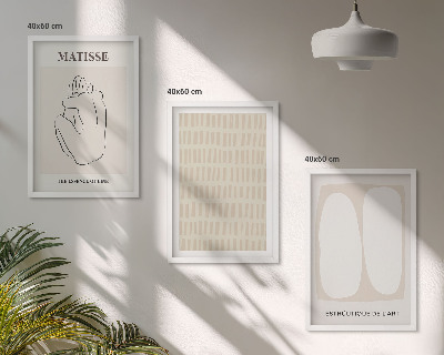 Bilder-3er-set mit rahmen Linien, Formen, Beige, Weiß