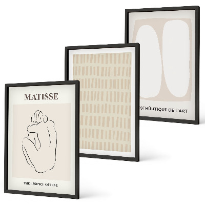 Bilder-3er-set mit rahmen Linien, Formen, Beige, Weiß