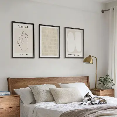 3er-Set Wandbilder mit Rahmen in Beige und Weiß mit Linien und Formen