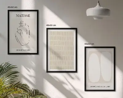 3er-Set Wandbilder mit Rahmen in Beige und Weiß mit Linien und Formen