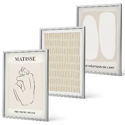 3er-Set Wandbilder mit Rahmen in Beige und Weiß mit Linien und Formen