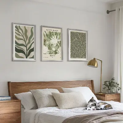 3er-Set Bilder mit Rahmen mit Pflanzenmuster im Boho-Stil