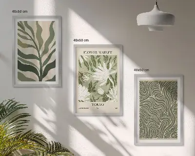3er-Set Bilder mit Rahmen mit Pflanzenmuster im Boho-Stil