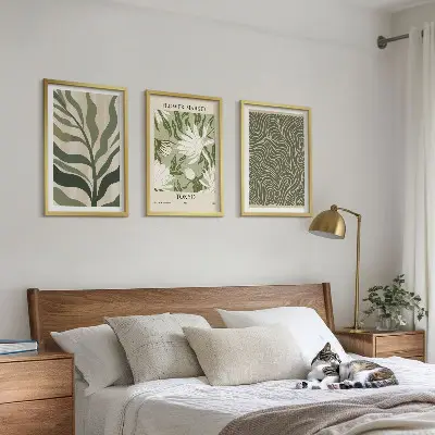 3er-Set Bilder mit Rahmen mit Pflanzenmuster im Boho-Stil