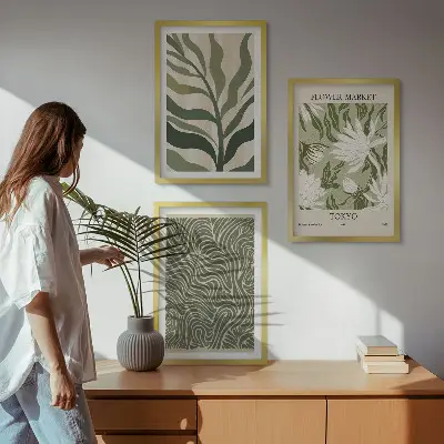 3er-Set Bilder mit Rahmen mit Pflanzenmuster im Boho-Stil