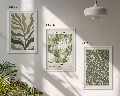 3er-Set Bilder mit Rahmen mit Pflanzenmuster im Boho-Stil