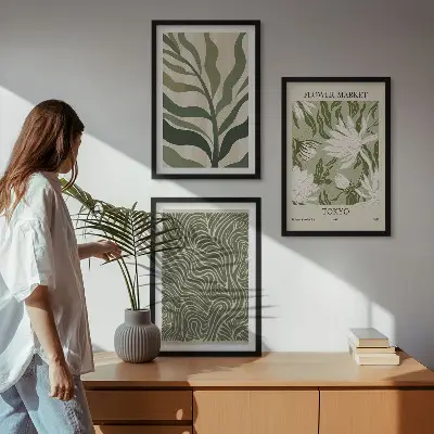 3er-Set Bilder mit Rahmen mit Pflanzenmuster im Boho-Stil