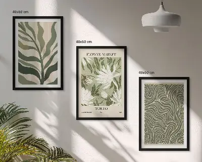 3er-Set Bilder mit Rahmen mit Pflanzenmuster im Boho-Stil