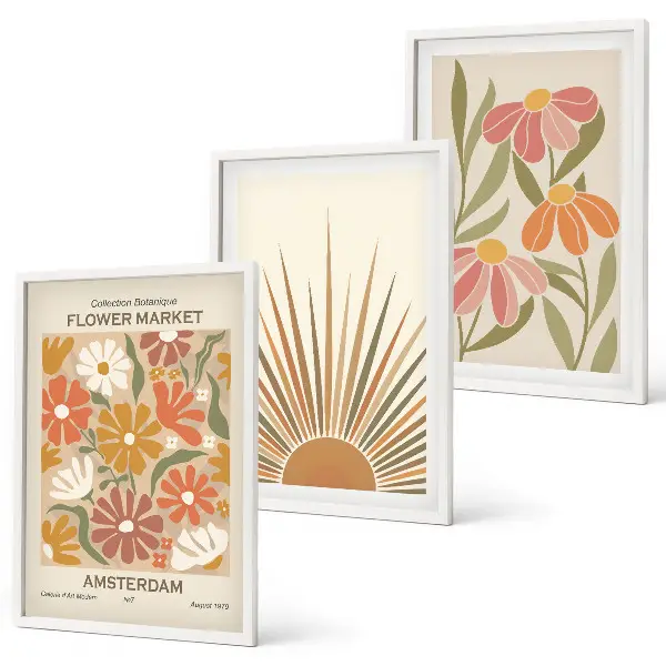 Pastellfarbene Sonnenblumen 3er-Set Bilder mit Rahmen