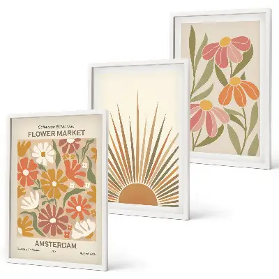Pastellfarbene Sonnenblumen 3er-Set Bilder mit Rahmen