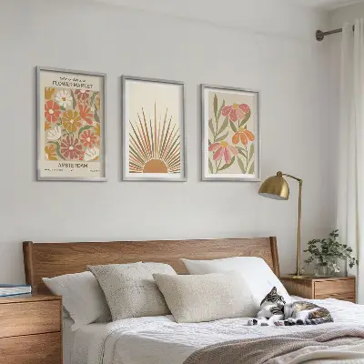 Pastellfarbene Sonnenblumen 3er-Set Bilder mit Rahmen