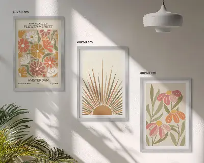 Pastellfarbene Sonnenblumen 3er-Set Bilder mit Rahmen