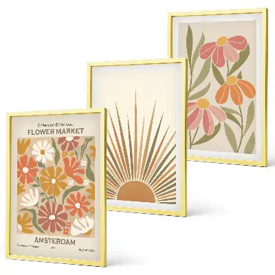 Pastellfarbene Sonnenblumen 3er-Set Bilder mit Rahmen