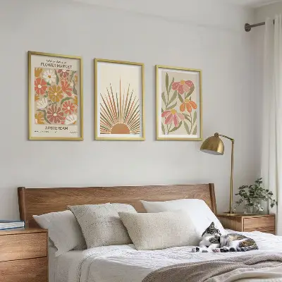 Pastellfarbene Sonnenblumen 3er-Set Bilder mit Rahmen