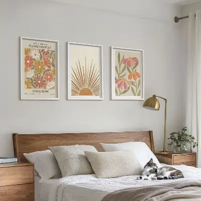 Pastellfarbene Sonnenblumen 3er-Set Bilder mit Rahmen